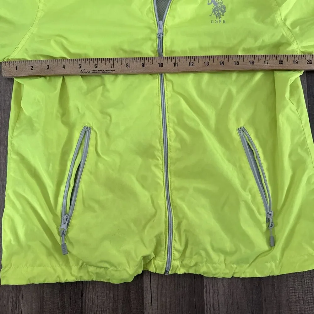 US Polo Assn Neon Yellow Zip Up Windbreaker Jacket‎ Sz Large
